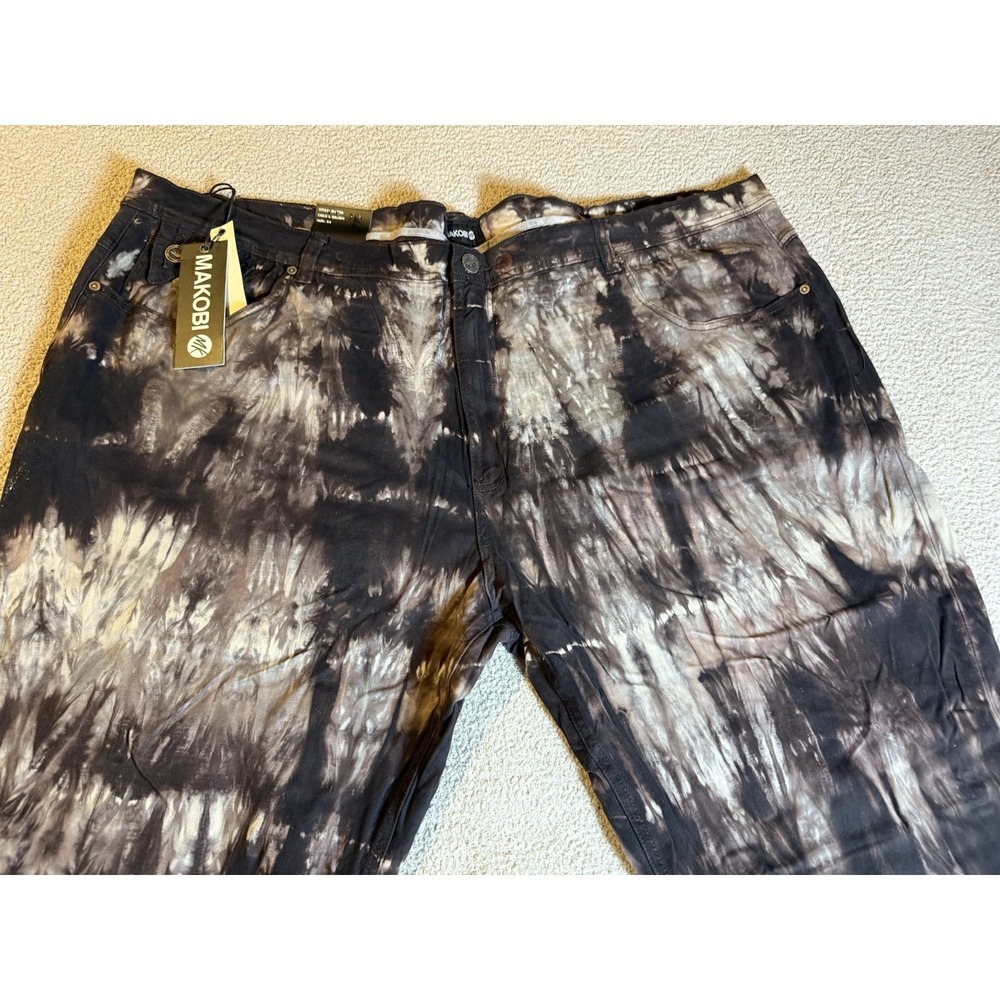 MAKOBI Brown Tie-Dye Mens 54x33 Comfort Fit Waist Jeans Urban Designer NEW - Picture 2 of 14